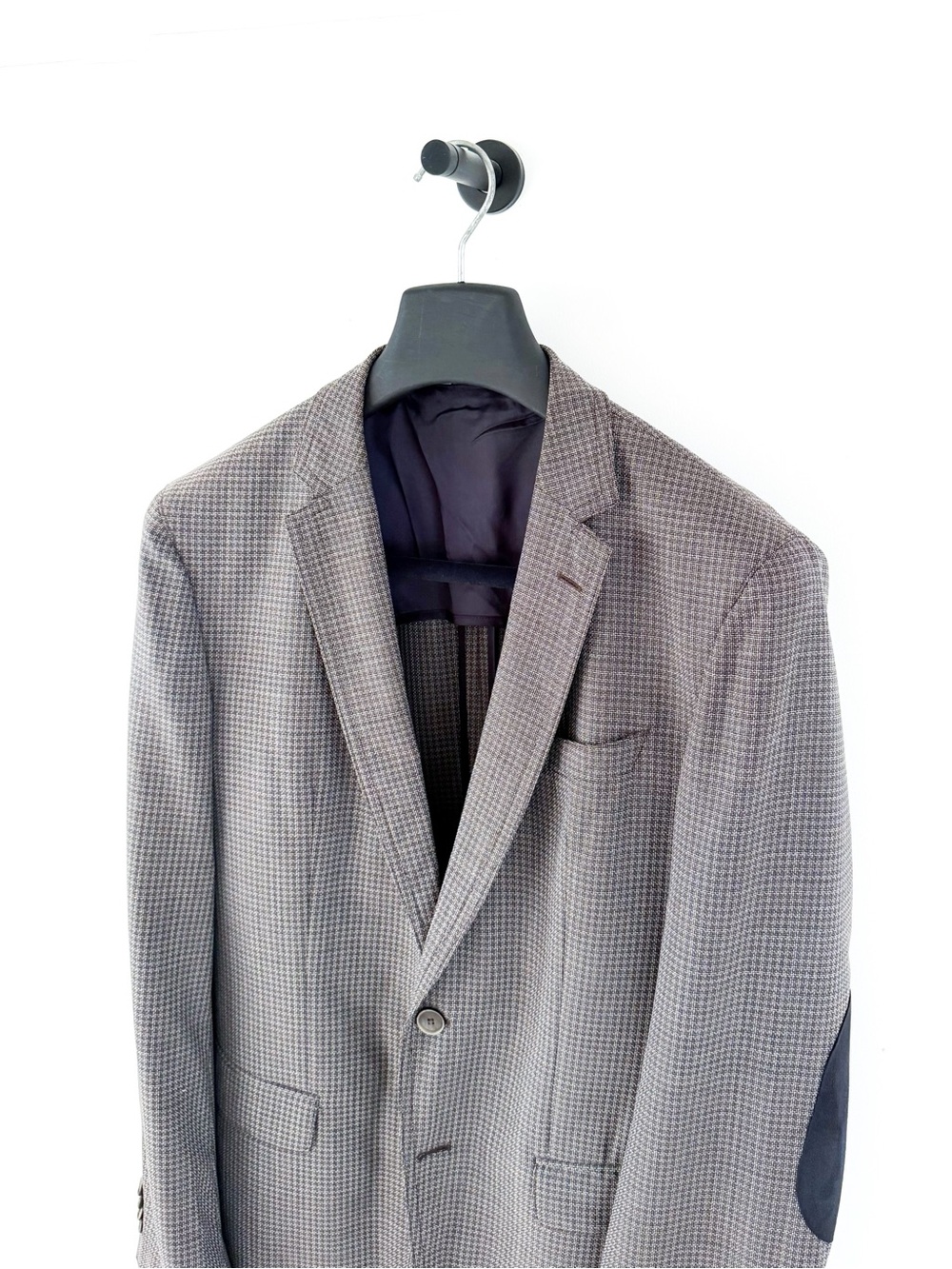 NEW Hugo Boss Blazer Halowon Slim Cross Stitch Italian Wool Gray Blue 40